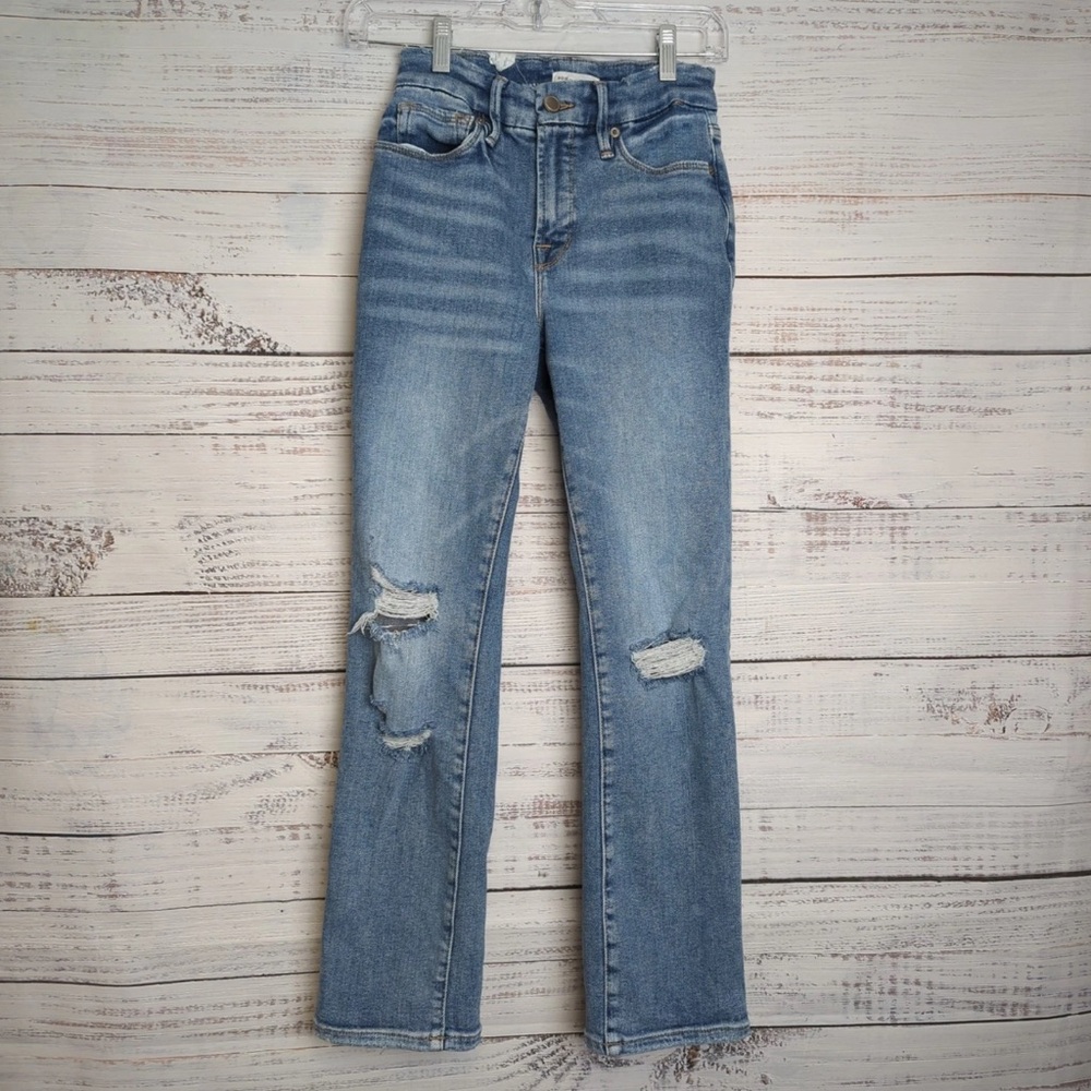 Good American Blue Distressed Straight Leg Jeans